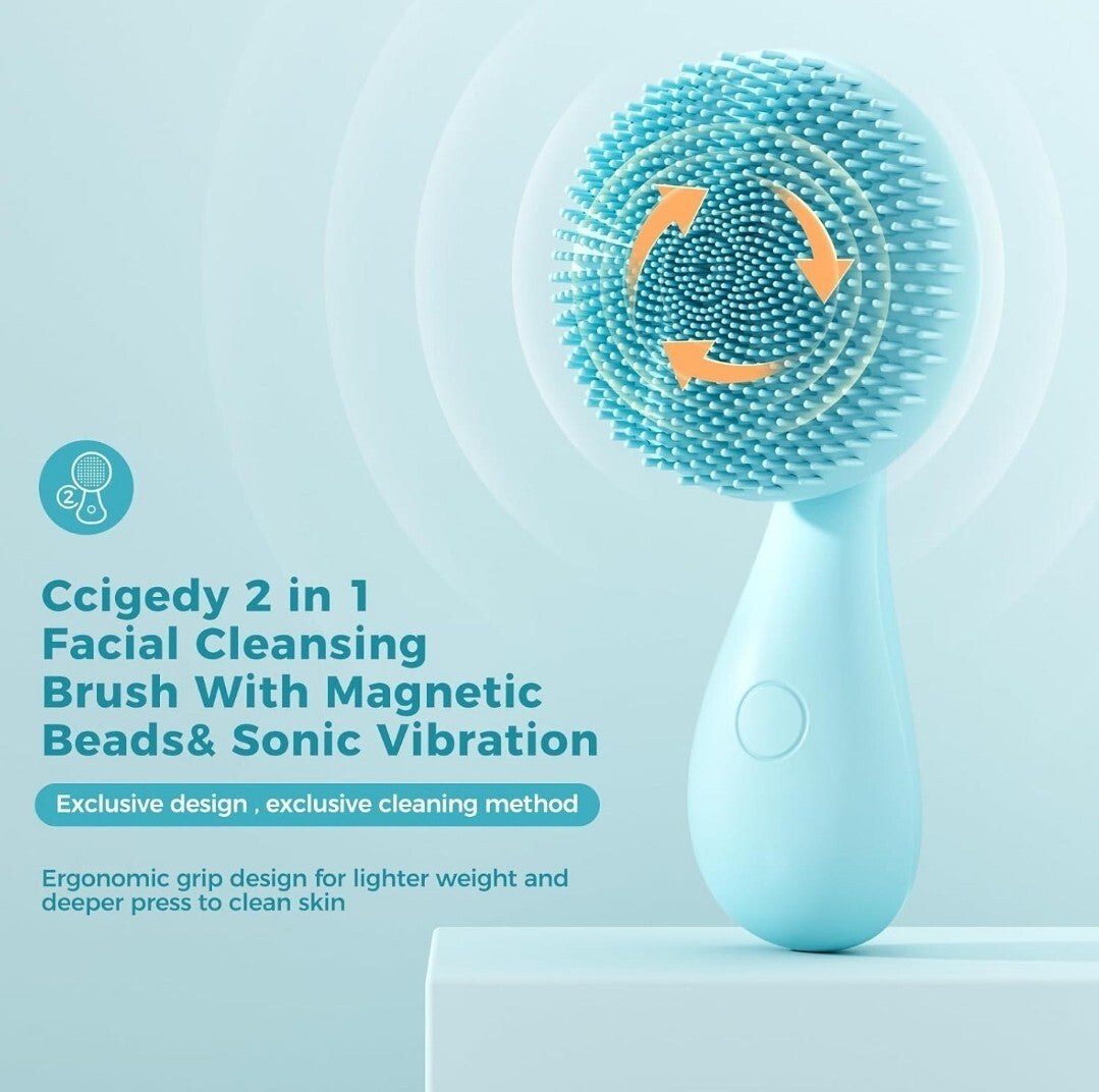 2 in 1 Facial Cleansing Brush, Ccigedy Silicone Face Scrubber Waterproof