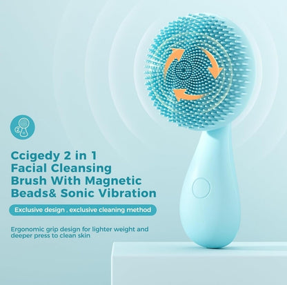 2 in 1 Facial Cleansing Brush, Ccigedy Silicone Face Scrubber Waterproof